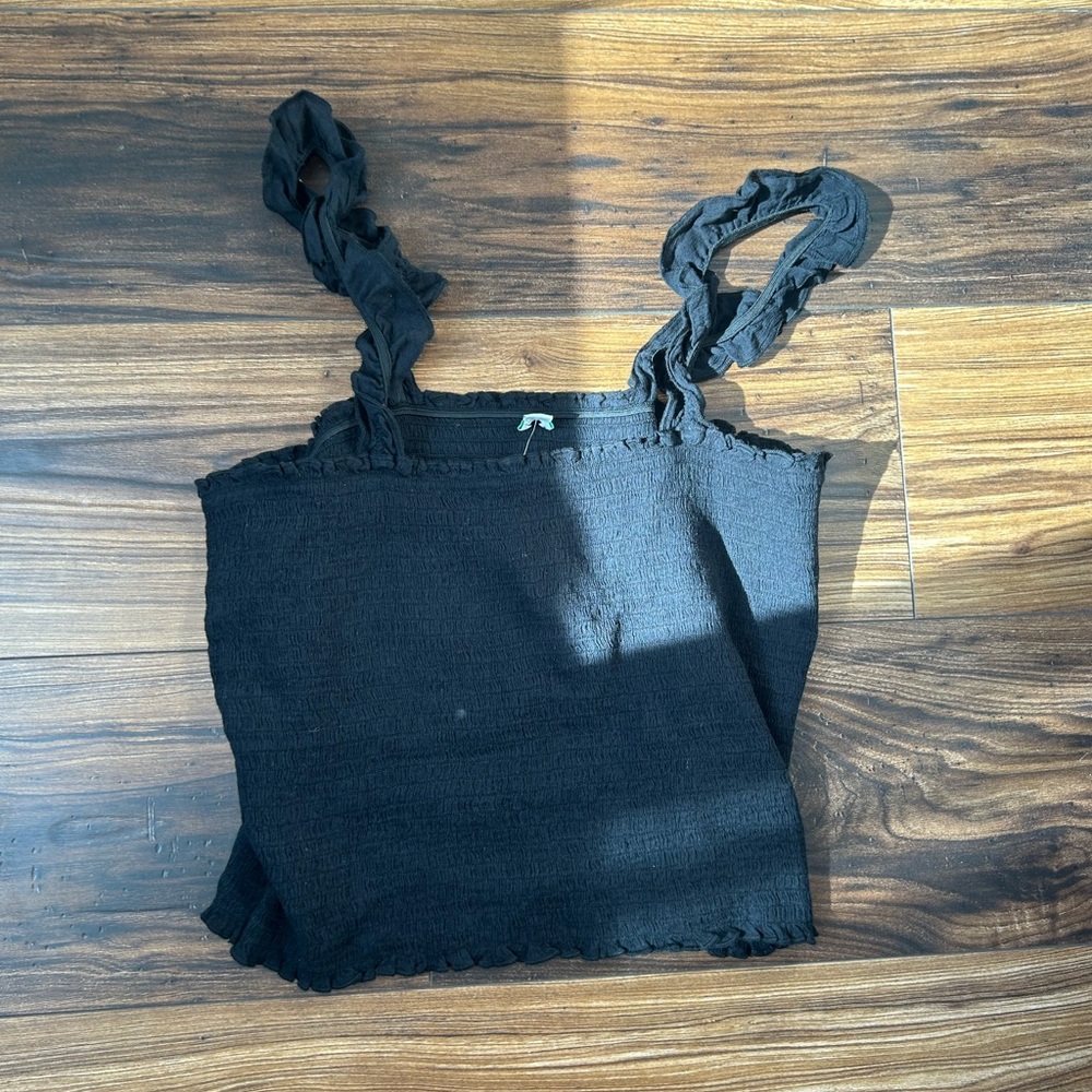 Aerie Black Ruched Crop Tank Top